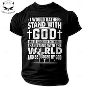 メンズ 信仰 グラフィック Tシャツ - 神と共に立つ キリスト教 宗教ティー | スピリチュアルライフスタイル アパレル 100% コットン ショートスリーブ お買い得  メンズグラフィックTシャツ-メンズ 信仰 グラフィック Tシャツ - 神と共に立つ キリスト教 宗教ティー | スピリチュアルライフスタイル アパレル 100% コットン ショートスリーブ