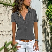 voordelige Vrouwen Werk Tops-Overhemd Blouse Dames Blozend Roze Paars Grijs Effen Zak Knop Straat Dagelijks Modieus Overhemdkraag Normale pasvorm S