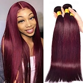 abordables 3 paquets extensions cheveux humains-vin rouge # 99j remy cheveux humains tisser 12-30 pouces de long soyeux droite non transformés vierges brésiliens extensions de trame de cheveux pour les femmes 3pcs