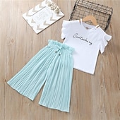 abordables Conjuntos-Conjuntos de ropa de verano para niñas, camiseta para niños + pantalones con pernera ancha, trajes para niños, ropa de manga corta para niñas