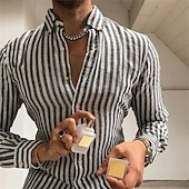 preiswerte Herrenhemd zum Knöpfen-Herren Hemd Sommerhemd Freizeithemd Strandhemd Knopfhemd Gestreifte Hemden Blau Grau Langarm Streifen Umlegekragen Urlaub Hawaiianisch Button-Down Bekleidung Polyester Mode Lässig Bequem