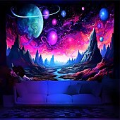 رخيصةأون Tapestries Blacklight-نسيج أسود يتفاعل مع الأشعة فوق البنفسجية ويتوهج في الظلام، حفلة مضيئة، شجرة نيون كون، قمر، مخدر، ضبابي، نسيج معلق، لوحة جدارية فنية لغرفة المعيشة