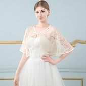 billiga Sjalar-Sjalar Sjalar till damer Bolero Elegant Brudkläder Halvlång ärm Polyester Brudsjalar Med Ren Färg Till Fest Vår &amp; sommar