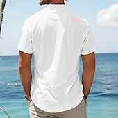 preiswerte Urlaub-Herren Hemd leinenhemd Hemd mit Stehkragen Popover-Shirt Sommerhemd Strandhemd Glatt Urlaub Curise Schwarz Weiß Rosa Grün Kurzarm Henley Sommer Bekleidung