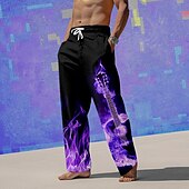 preiswerte Bedruckte Freizeithosen für Herren-Herren Grafik Freizeithose Mittlere Taille Urlaub Gerader Schnitt Sommer Frühling 3D-Druck Purpur
