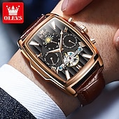 ieftine Ceasuri Mecanice-Ceas mecanic pentru bărbați OLEVS modă casual automat autoîntreținere faza lunară calendar luminos ceas din piele