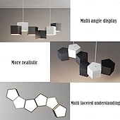 billige Lysekroner-led hengende lysarmatur for spisestue kontor stue, moderne kube dimmes led pendel lys 6 lys, moderne geometrisk lysekrone