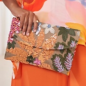 cheap Clutches &amp; Evening Bags-Women&#039;s Embroidered Floral Clutch - Handheld Evening Bag with Colorful Bead and Sequin Details