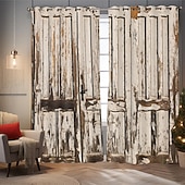 Vintage Wooden Blackout Curtains Door Insulation Outdoor Balcony Rest Living Room Home Decoration 2-piece Set of 3d Digital Printing Perforated cheap Curtains & Drapes-Vintage Wooden Blackout Curtains Door Insulation Outdoor Balcony Rest Living Room Home Decoration 2-piece Set of 3d Digital Printing Perforated