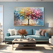 preiswerte Baumölgemälde-bunte Bäume Ölgemälde auf Leinwand große handgemalte Wandkunst abstrakte Wald Ölgemälde Wandkunst Landschaft Ölgemälde moderne Blumen Baum Gemälde für Wohnzimmer Wohnkultur Geschenk