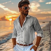 preiswerte Herren Elite Hemden-Herren Hemd Sommerhemd Freizeithemd Knopfhemd Schwarz Blau Langarm Streifen Revers Urlaub Alltagskleidung Bekleidung Baumwolle 100% Baumwolle Mode Hawaiianisch Lässig