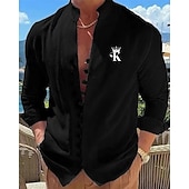 economico Vacanza-Per uomo Camicia Camicia con colletto cinese Camicia con colletto alla coreana Camicia Estiva Camicia casual Camicia con Bottoni Matrimoniale Vacanza Camicia hawaiana Nero Bianco Blu Cachi Manica