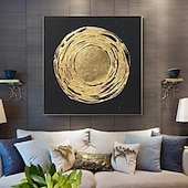 cheap Abstract Paintings-Hand Painted Modern Canvas Circle Gold Foil Abstract Pattern Nordic Abstract Wall Art Home Decor Module Living Room Nordic Home Decor Painting Home Decor Stretched Frame Ready To Hang Or No Frame