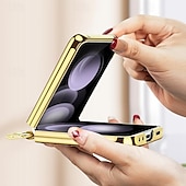 cheap Samsung Cases-Phone Case For Samsung Galaxy Z Flip 6 Z Flip 5 Z Flip 4 Z Flip 3 Back Cover with Screen Protector Ring Holder Shockproof Retro TPU Metal PU Leather