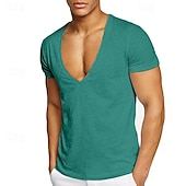 cheap Basic T shirts-Men&#039;s T Shirt Short Sleeve V Neck Summer Plain Sports Fashion Lightweight Vacation Casual Holiday Black White Red Top Tee for Men