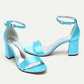 economico Formale-scarpe da sposa con tacco a blocco in raso viola da donna - eleganti sandali da sposa aperti con cinturino alla caviglia per eventi formali e feste