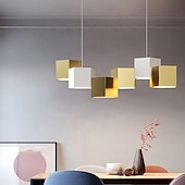 billige Lysekroner-led hengende lysarmatur for spisestue kontor stue, moderne kube dimmes led pendel lys 6 lys, moderne geometrisk lysekrone