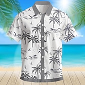 economico Piante tropicali-Per uomo Albero di cocco Palma Piante tropicali Camicia hawaiana Camicia Aloha Maniche corte Camicia Collo ripiegabile Hawaiano Informale Ricorrere Esterno Da mare Strada Blu Grigio S M L