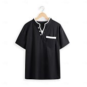 cheap Men&#039;s Classic Polo-Men&#039;s Collarless Golf Shirts Banded Collar Shirt Street Casual Notched V Neck Short Sleeve Fashion Basic Plain Button Summer Regular Fit Black White Navy Blue Gray Collarless Golf Shirts