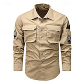 economico Camicie da lavoro da uomo-Per uomo Camicia Camicie da lavoro Maglietta informale Camicia con bottoni Camicia da carico Nero Kaki Verde militare Manica lunga Liscio Collo ripiegabile Da mare Per eventi Tasca frontale