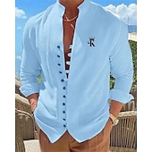 economico Vacanza-Per uomo Camicia Camicia con colletto cinese Camicia con colletto alla coreana Camicia Estiva Camicia casual Camicia con Bottoni Matrimoniale Vacanza Camicia hawaiana Nero Bianco Blu Cachi Manica