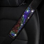 abordables Fundas de asiento para coche-fyautoper 1 Uds. Funda protectora para cinturón de seguridad de coche de cuero dorado con estrellas coloridas, 1 unidad