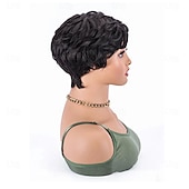 abordables Perruques sans bonnet-Perruques de cheveux humains avec frange cheveux courts noir machine vague bob pour les femmes noires perruques