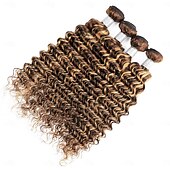 cheap 3 Bundles Human Hair Weaves-Ishow Highlight Deep Wave Bundles P4/27 Ombre Brown Human Hair Bundles 3/PCS Brazilian Remy Human Hair Extensions For Women