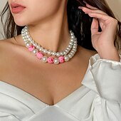 levne Náhrdelníky-İnci Kolyeler Napodobenina perel Dámské Elegantní umělecké Vícevrstvé Svatba Kruh Náhrdelníky Pro Svatební Párty ulice