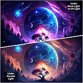 رخيصةأون Tapestries Blacklight-نسيج أسود يتفاعل مع الأشعة فوق البنفسجية ويتوهج في الظلام، حفلة مضيئة، شجرة نيون كون، قمر، مخدر، ضبابي، نسيج معلق، لوحة جدارية فنية لغرفة المعيشة