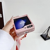 cheap Samsung Cases-Phone Case For Samsung Galaxy Z Flip 5 Z Flip 4 Z Flip 3 Back Cover with Wrist Strap Shockproof PC Metal