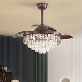 cheap Chandeliers-42&quot; Modern Crystal Chandelier Ceiling Fan LED Light Retractable Blades with Remote