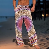 cheap Men&#039;s Printed Casual Pants-Men&#039;s Pants Trousers Mid Waist Drawstring Elastic Waist Hawaiian Holiday Beaches Straight Leg Trousers Summer Spring Fall 3D Print Black Yellow Red