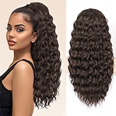 baratos Rabos-de-Cavalo-Extensão de rabo de cavalo encaracolado com cordão para mulheres negras marrom preto clipe encaracolado em extensões de cabelo Extensão de rabo de cavalo de 18 polegadas peruca sintética para festa