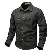 abordables Camisas de trabajo para hombre-Hombre Camisa Camisas de trabajo Camisa casual Abotonar la camisa Camisa cargo Negro Color Caquí Verde Ejército Gris Manga Larga Plano Cuello Vuelto Vacaciones Festivos Bolsillo delantero Ropa Moda