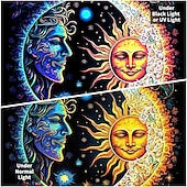 voordelige Blacklight wandtapijten-blacklight wandtapijt uv-reactief glow in the dark glow party neon zon maan mandala psychedelisch trippy mistig hangend wandtapijt muurschildering voor woonkamer slaapkamer