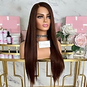 abordables Perruques à dentelle frontale-Perruque Cheveux vierges non transformés 13x4 devant en dentelle Cheveux Brésiliens Droit soyeux Marron Auburn Partie libre Femme Densité 130% 150% avec des cheveux de bébé Ligne de Cheveux Naturelle