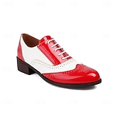 preiswerte Damenhausschuhe und -halbschuhe-Damen Halbschuhe Retro Bullock Schuhe Täglich Farbblock Schnürsenkel Blockabsatz Runde Zehe Vintage Brautkleider schlicht Wanderschuhe PU Schnürsenkel Schwarzes Gold Schwarz / weiss Rosa