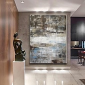 voordelige Olieverfschilderijen-minimalistisch abstract bergschilderij handgeschilderd extra groot landschap folie schilderij muur kunst grijs goud canvas schilderij op canvas grote muur kunst abstract schilderij voor woonkamer