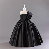 abordables Robes à Fleurs pour Filles-Robe de Demoiselle d&#039;Honneur Fille Fille Robe Robe de fête Utilisation Mariage Soirée Elégant du quotidien Plissé Couleur unie Sans Manches Col Ras du Cou Noir Rouge 3-13 ans