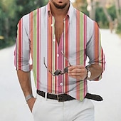 economico camicia da uomo con bottoni-Per uomo Camicia Camicia Estiva Camicia casual Camicia da Spiaggia Camicia con Bottoni Blu Viola Arancione Verde Manica Lunga A righe Collo ripiegato Vacanza Camicia hawaiana Bottonato Abbigliamento