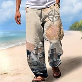 levne Pánské kalhoty pro volný čas s potiskem-Pánské Kalhoty Středně vysoký pas Stahovací šňůrka v pase Havajské Dovolená Pláže Rovné kalhoty Léto Jaro Podzim 3D tisk Béžová