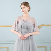 billiga Sjalar-Sjalar Sjalar till damer Bolero Elegant Brudkläder Halvlång ärm Polyester Brudsjalar Med Ren Färg Till Fest Vår &amp; sommar