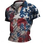  4. Juli 2026 250. Herren Amerikanische Flagge Veteranen Poloshirts Golfshirt Kurzarm Polo-Shirts Hemden mit Kragen Lässig Streetwear Urlaubskleidung Party-Outfits 3D-Druck Knöpfe Frühling & Sommer