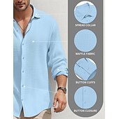 preiswerte Herrenhemd zum Knöpfen-Herren Hemd Sommerhemd Knopfhemd Lässiges Hemd Waffel-Shirt Schwarz Weiß Blau Kaki Langarm Glatt Kargen Täglich Urlaub Bekleidung Modisch Brautkleider schlicht Komfortabel