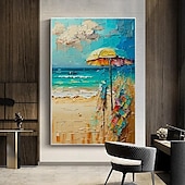 preiswerte Abstrakte Gemälde-abstraktes Strand-Ölgemälde auf Leinwand, großes handgemaltes Sonnenschein-Ozeanküsten-Seelandschafts-Ölgemälde, Wandkunst, modernes blau-beiges Ölgemälde für die Wanddekoration im Wohnzimmer