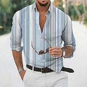 economico camicia da uomo con bottoni-Per uomo Camicia Camicia Estiva Camicia casual Camicia da Spiaggia Camicia con Bottoni Blu Viola Arancione Verde Manica Lunga A righe Collo ripiegato Vacanza Camicia hawaiana Bottonato Abbigliamento
