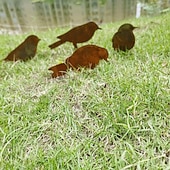 お買い得  パティオの装飾-鉄製の錆びた鳥の地面杭セット、庭の装飾用の錆びた鳥と木製のネジ、錆びた装飾の庭の杭、庭の再利用可能な錆びた装飾