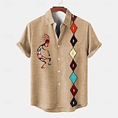 preiswerte Klassiker-Herren Hemd leinenhemd Retro-Shirts Vintage-Shirt Ethnisches Hemd Südwestlicher Druck Täglich Grün Kaki Grau Kurzarm Umlegekragen Sommer Frühling Bekleidung