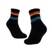 cheap Men&#039;s Socks-Men&#039;s 2 Pack Multi Packs Socks Crew Socks Running Socks Casual Socks Black White Color Rainbow Sports &amp; Outdoor Daily Vacation Basic Medium Spring Fall Fashion Casual